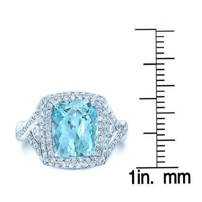 Aquamarine & Diamond Pave Ring In 18kwg