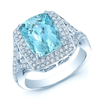 Aquamarine & Diamond Pave Ring In 18kwg