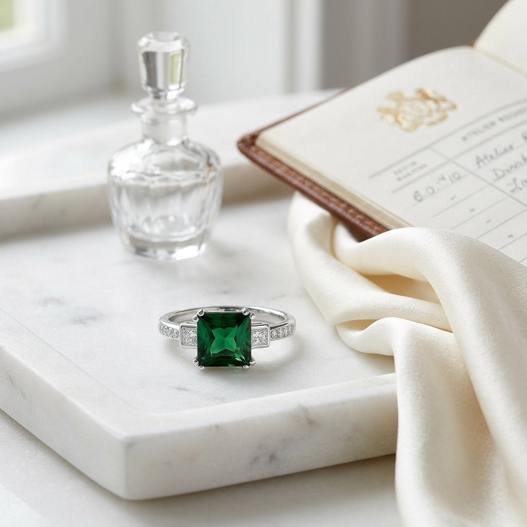 Green Tourmaline And Diamond Step Ring In 18k White Gold — atelier still life