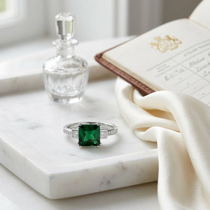Green Tourmaline And Diamond Step Ring In 18k White Gold — atelier still life