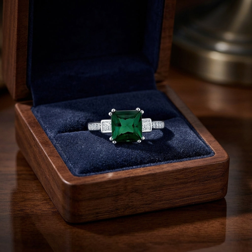 Green Tourmaline And Diamond Step Ring In 18k White Gold — gift presentation