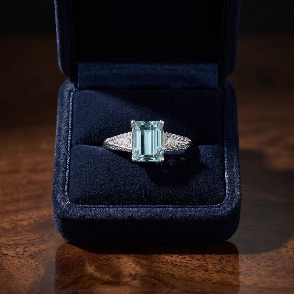 Aquamarine And Diamond Ring In 18k White Gold — gift presentation