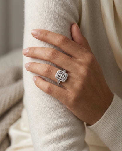 Pave Set Diamond In 18k White Gold Ring — editorial close-up