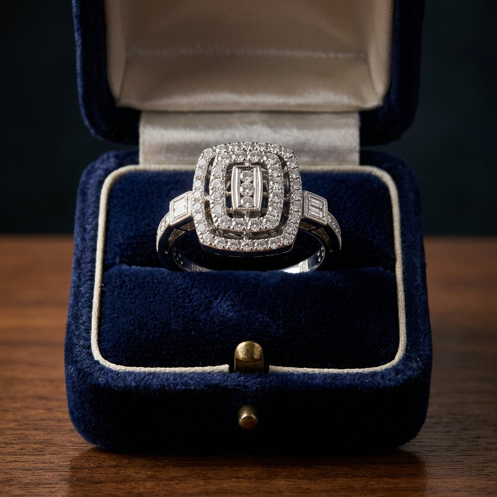 Pave Set Diamond In 18k White Gold Ring — gift presentation