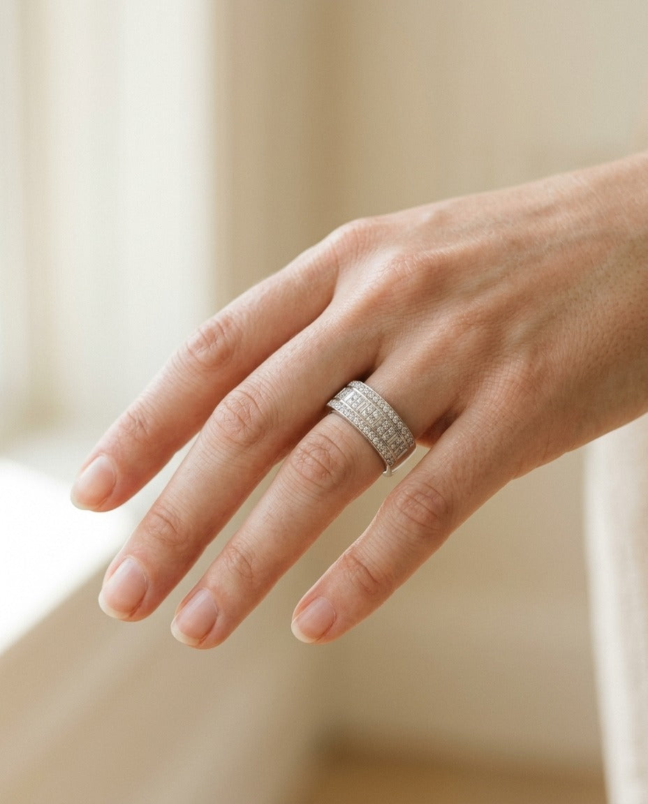Round, Princess And Baguette Diamond Ring In 18k White Gold (9/10 Ct. Tw.) — portrait close