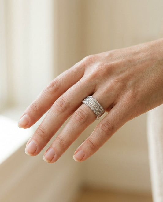 Round, Princess And Baguette Diamond Ring In 18k White Gold (9/10 Ct. Tw.) — portrait close