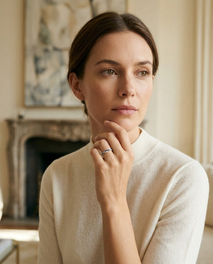 Sapphire and Diamond Twist Eternity Band in 18k White Gold — portrait full
