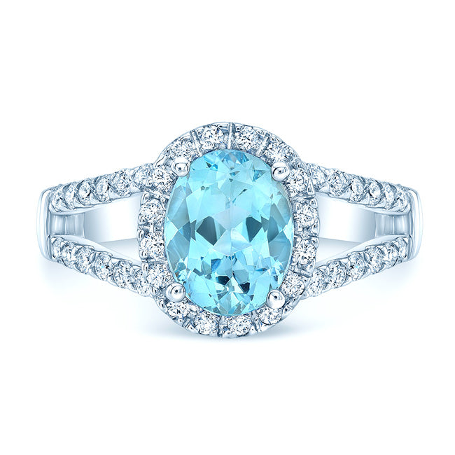 Aquamarine And Diamond Ring In 14k White Gold