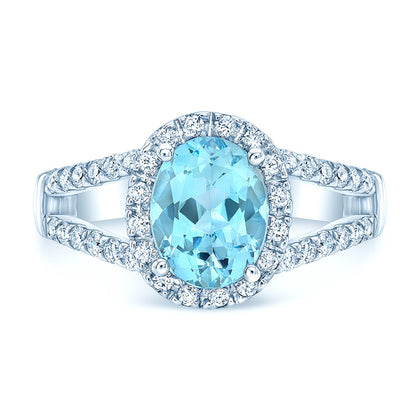 Aquamarine And Diamond Ring In 14k White Gold