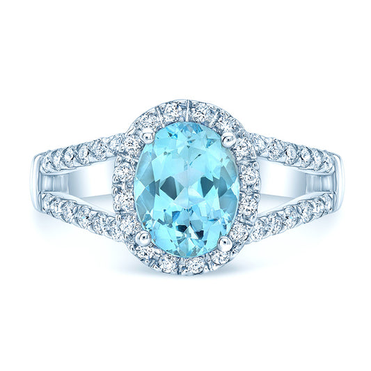 Aquamarine And Diamond Ring In 14k White Gold