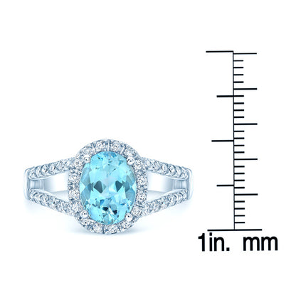 Aquamarine And Diamond Ring In 14k White Gold