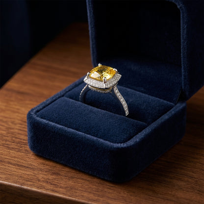 Yellow Sapphire Cushion And Pave Diamond Ring In 18k White Gold (1/2 Ct. Tw.) — gift presentation