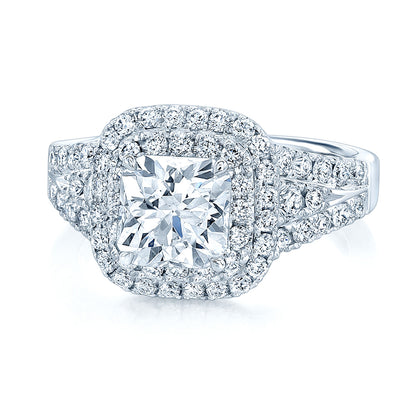 Prong Set Double Halo Cushion Cut Engagement Ring In 18 Karat White Gold