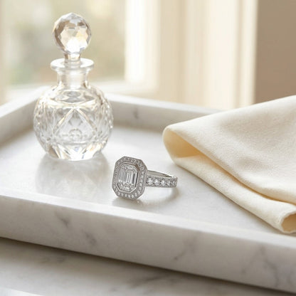 Diamond Emerald Cut Composite Ring In 18k White Gold — marble silk