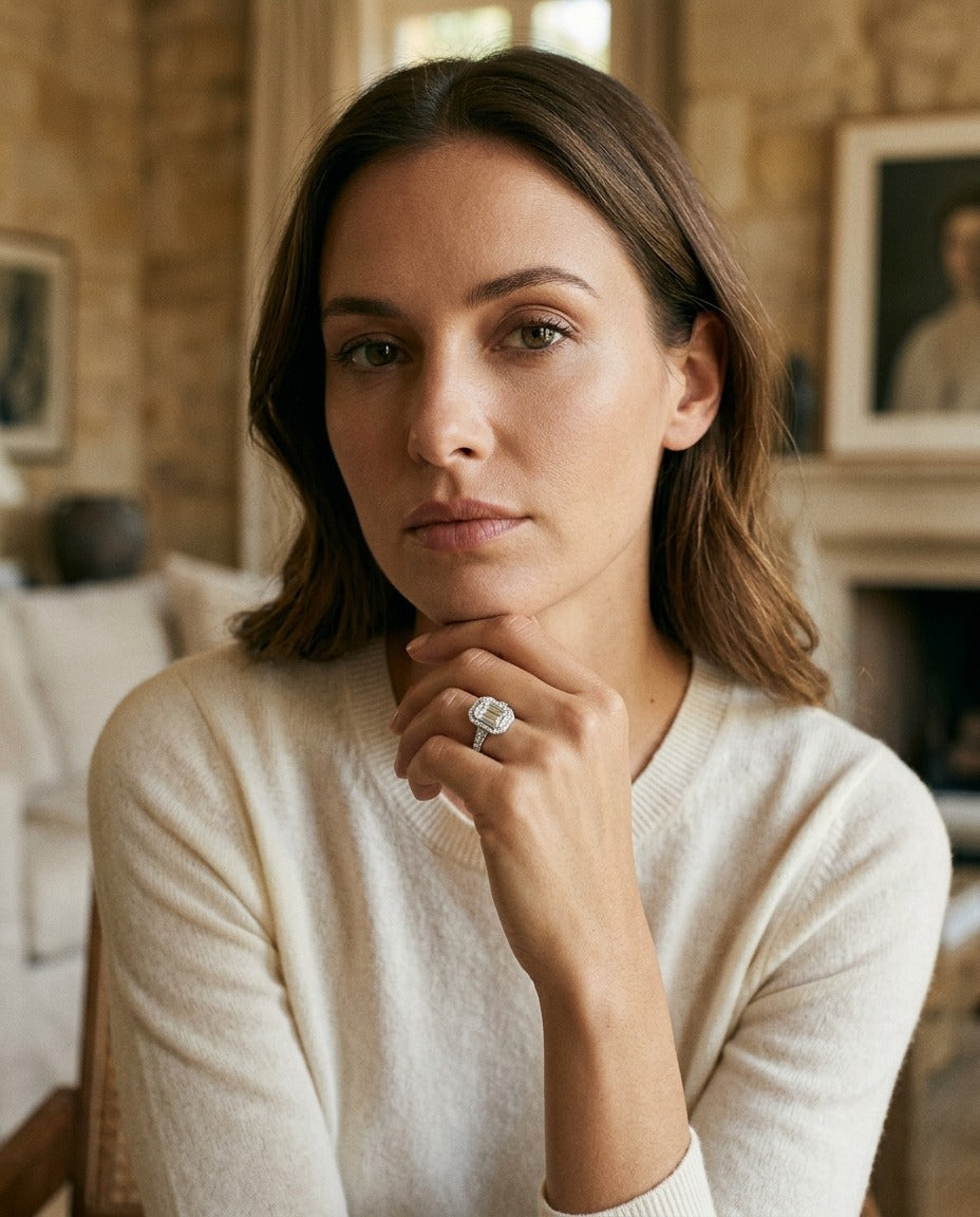 Diamond Emerald Cut Composite Ring In 18k White Gold — portrait full