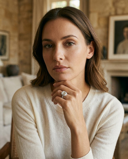 Diamond Emerald Cut Composite Ring In 18k White Gold — portrait full