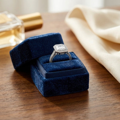 Diamond Emerald Cut Composite Ring In 18k White Gold — velvet box