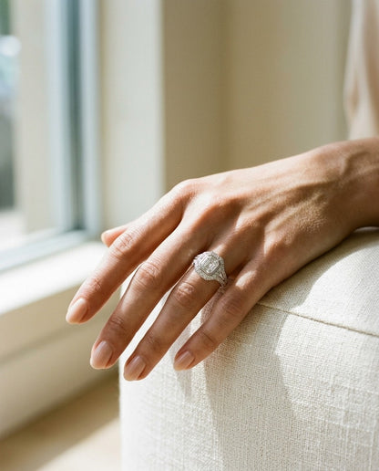 Diamond Composite Asscher Center Ring In 18k White Gold — portrait close