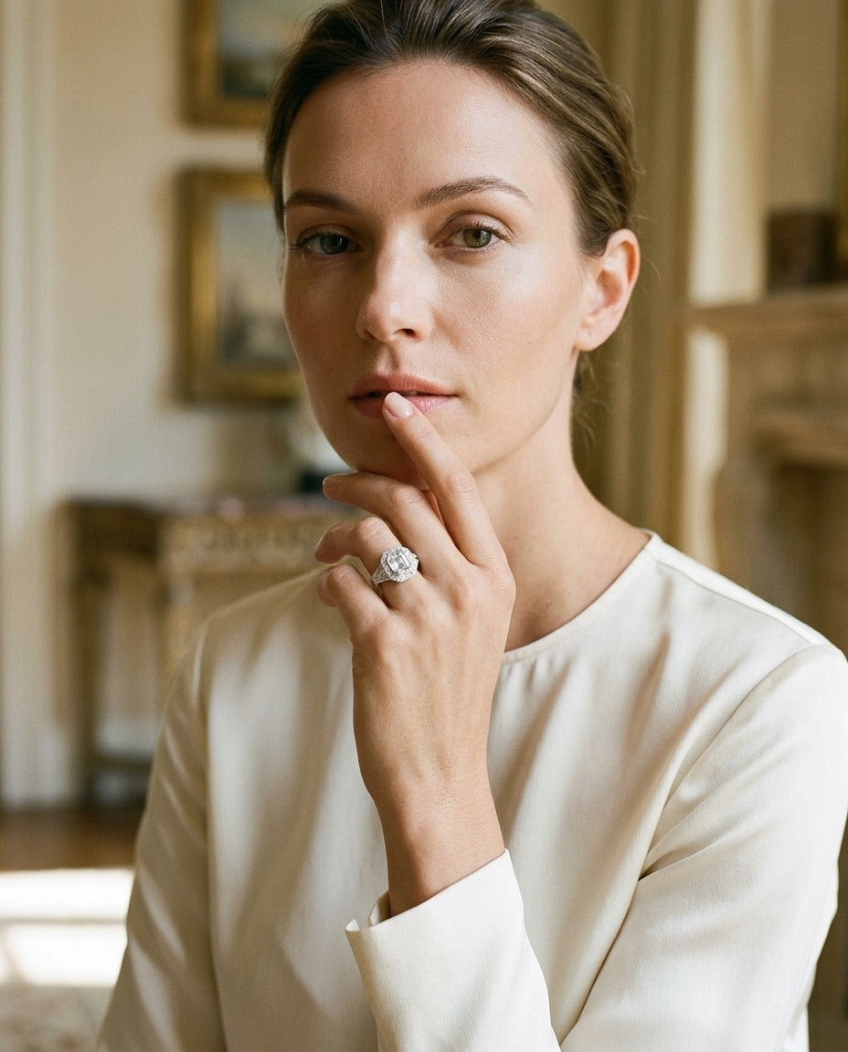 Diamond Composite Asscher Center Ring In 18k White Gold — portrait full