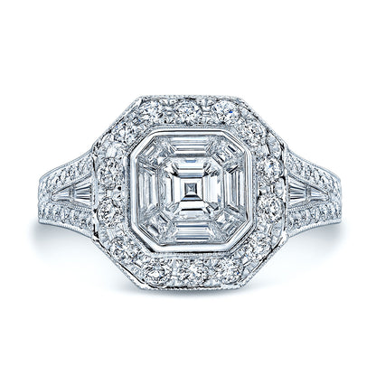 Diamond Composite Asscher Center Ring In 18k White Gold