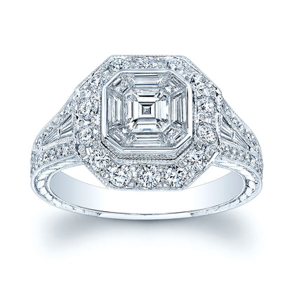 Diamond Composite Asscher Center Ring In 18k White Gold