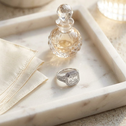 Diamond Asscher Cut Composite Ring In 18k White Gold — marble silk