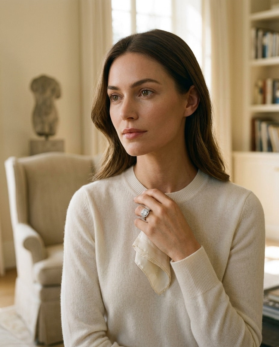 Diamond Asscher Cut Composite Ring In 18k White Gold — portrait full