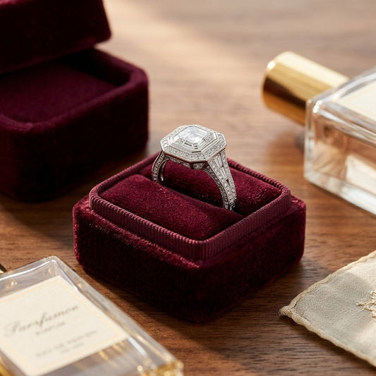 Diamond Asscher Cut Composite Ring In 18k White Gold — velvet box