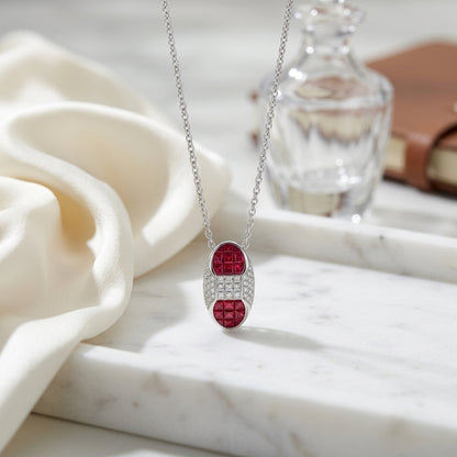 Ruby And Diamond Capsule Pendant In 18k White Gold (16-in Cable Chain) — atelier still life