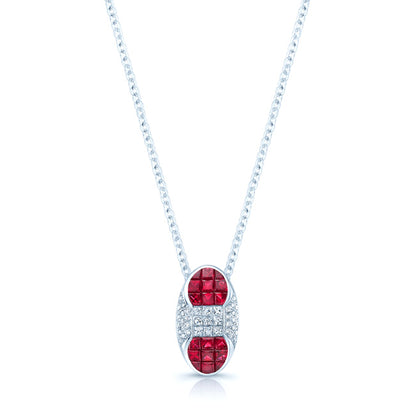 Ruby And Diamond Capsule Pendant In 18k White Gold (16-in Cable Chain)