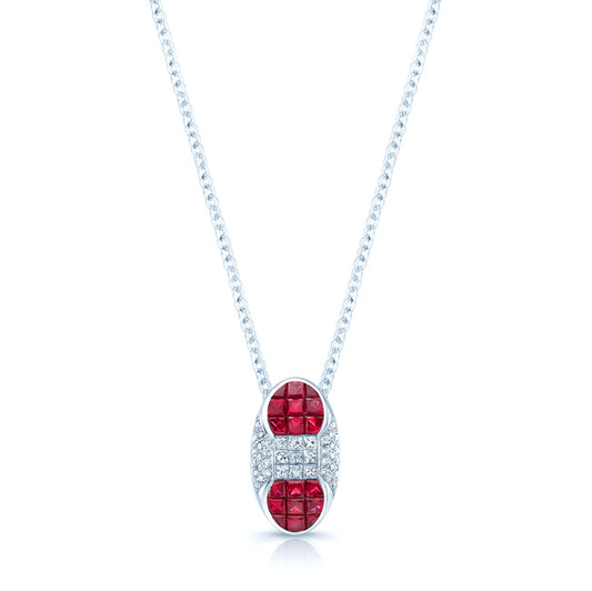 Ruby And Diamond Capsule Pendant In 18k White Gold (16-in Cable Chain)