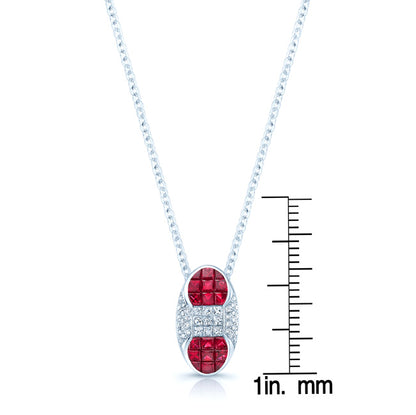 Ruby And Diamond Capsule Pendant In 18k White Gold (16-in Cable Chain)