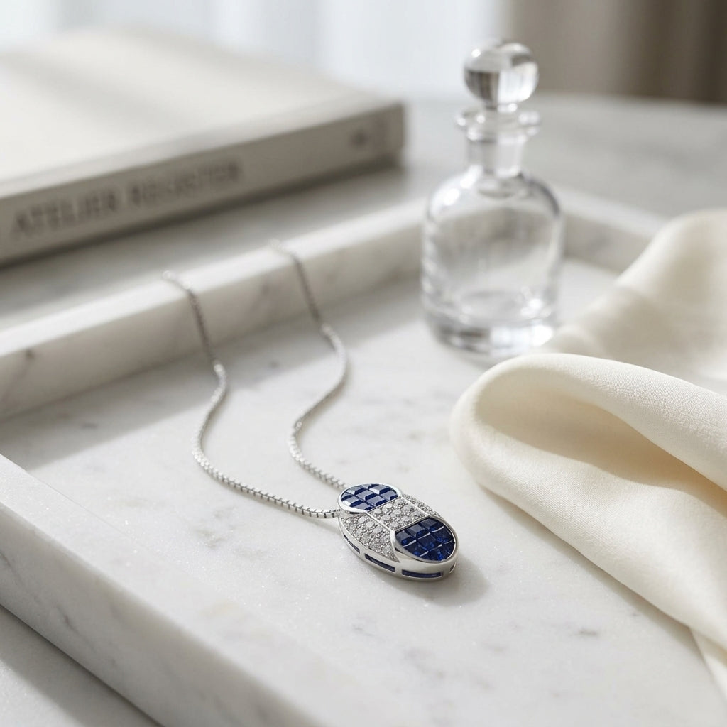 Sapphire And Diamond Capsule Pendant In 18k White Gold (17-in Box Chain) — atelier still life