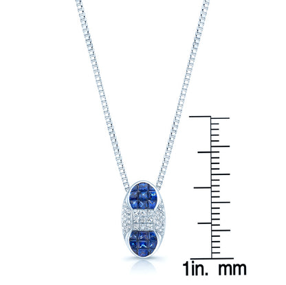 Sapphire And Diamond Capsule Pendant In 18k White Gold (17-in Box Chain)