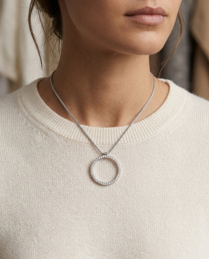 Diamond Pave Circle Pendant In 18k White Gold (1ctw) — editorial close-up