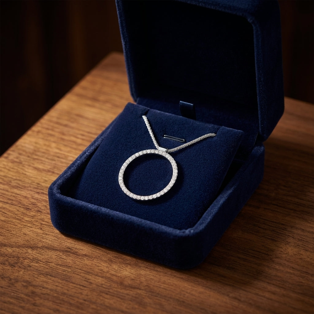 Diamond Pave Circle Pendant In 18k White Gold (1ctw) — gift presentation