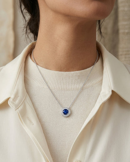 Sapphire And Diamond Pendant In 18k White Gold (1/4 Ct. Tw.) — editorial close-up