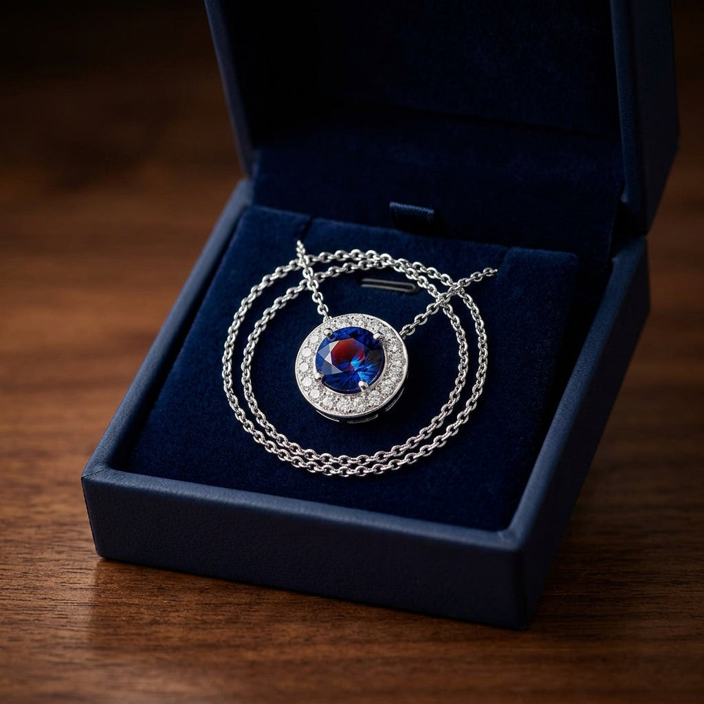 Sapphire And Diamond Pendant In 18k White Gold (1/4 Ct. Tw.) — gift presentation