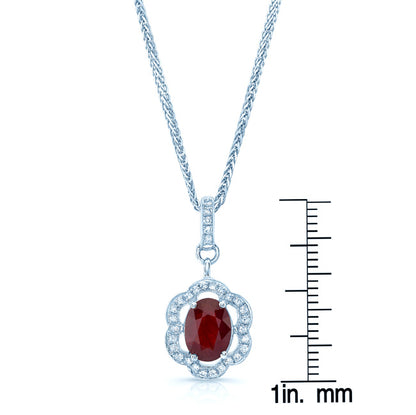 Ruby And Diamond Oval Scalloped Frame Pendant In 18k White Gold (18-in Foxtail Chain)