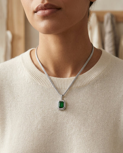 Green Tourmaline And Diamond Pendant In 18k White Gold (12x10mm) — editorial close-up
