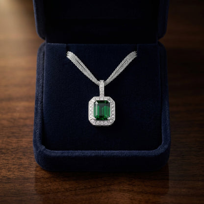 Green Tourmaline And Diamond Pendant In 18k White Gold (12x10mm) — gift presentation
