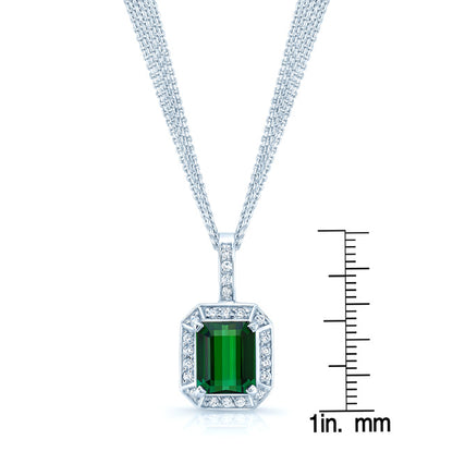 Green Tourmaline And Diamond Pendant In 18k White Gold (12x10mm)