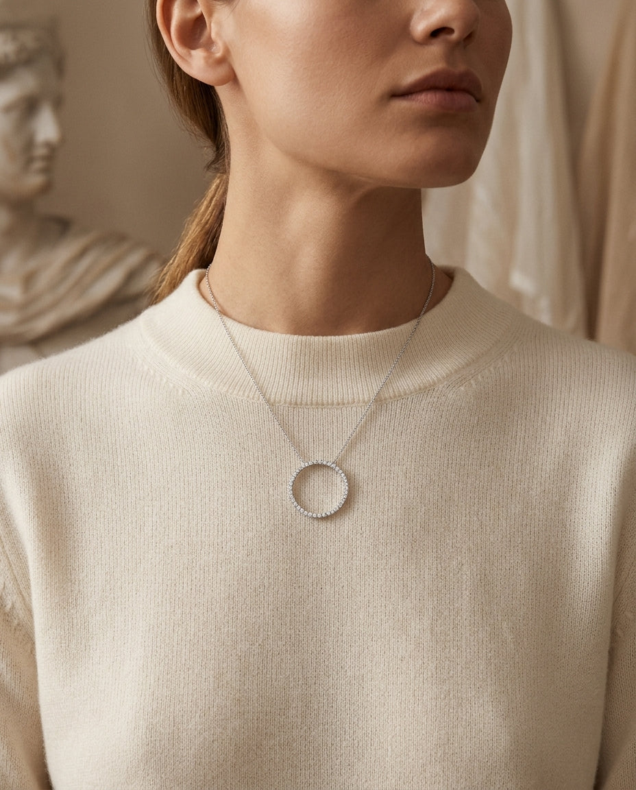 Diamond Circle Pendant In 18k White Gold (2/3 Ct. Tw.) — editorial close-up