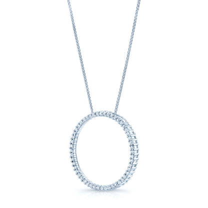 Diamond Circle Pendant In 18k White Gold (si)