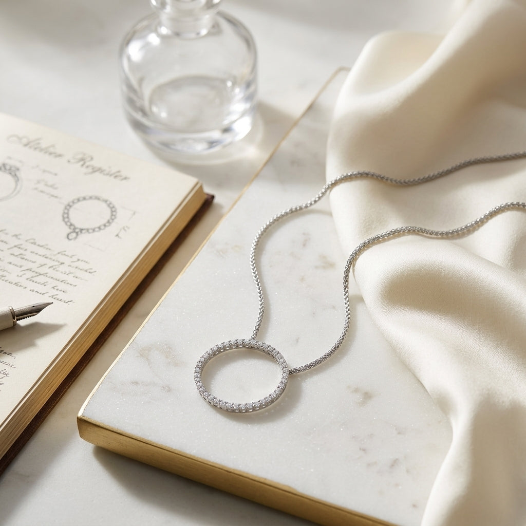 Diamond Circle Pendant In 18k White Gold (si) — atelier still life