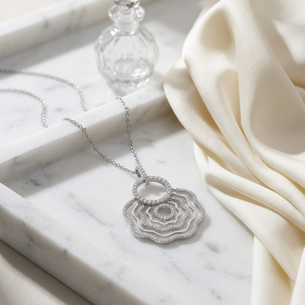 Diamond Floral Wave Cutout Fashion Pendant In 18k White Gold — atelier still life