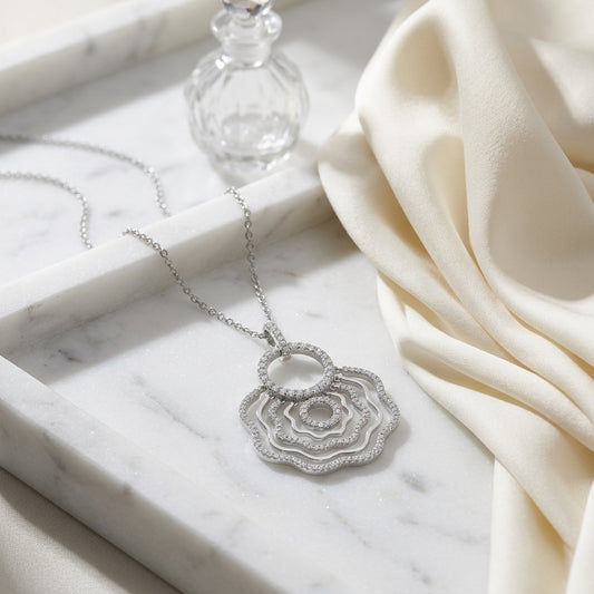 Diamond Floral Wave Cutout Fashion Pendant In 18k White Gold — atelier still life