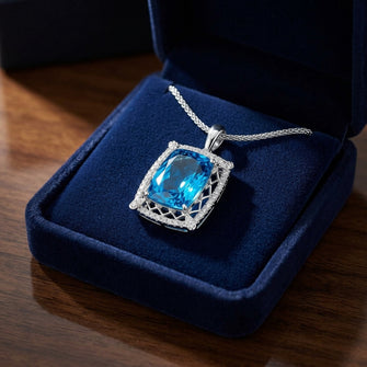 London Blue Topaz And Diamond Pendant In 18k White Gold (14x10mm) — gift presentation
