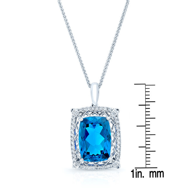 London Blue Topaz And Diamond Pendant In 18k White Gold (14x10mm)