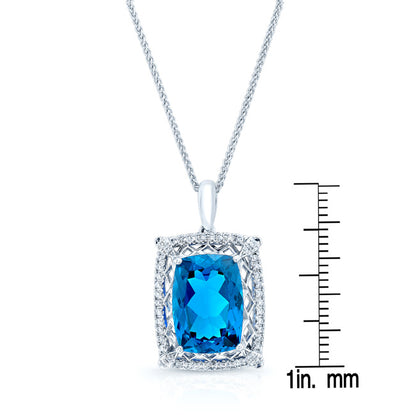 London Blue Topaz And Diamond Pendant In 18k White Gold (14x10mm)